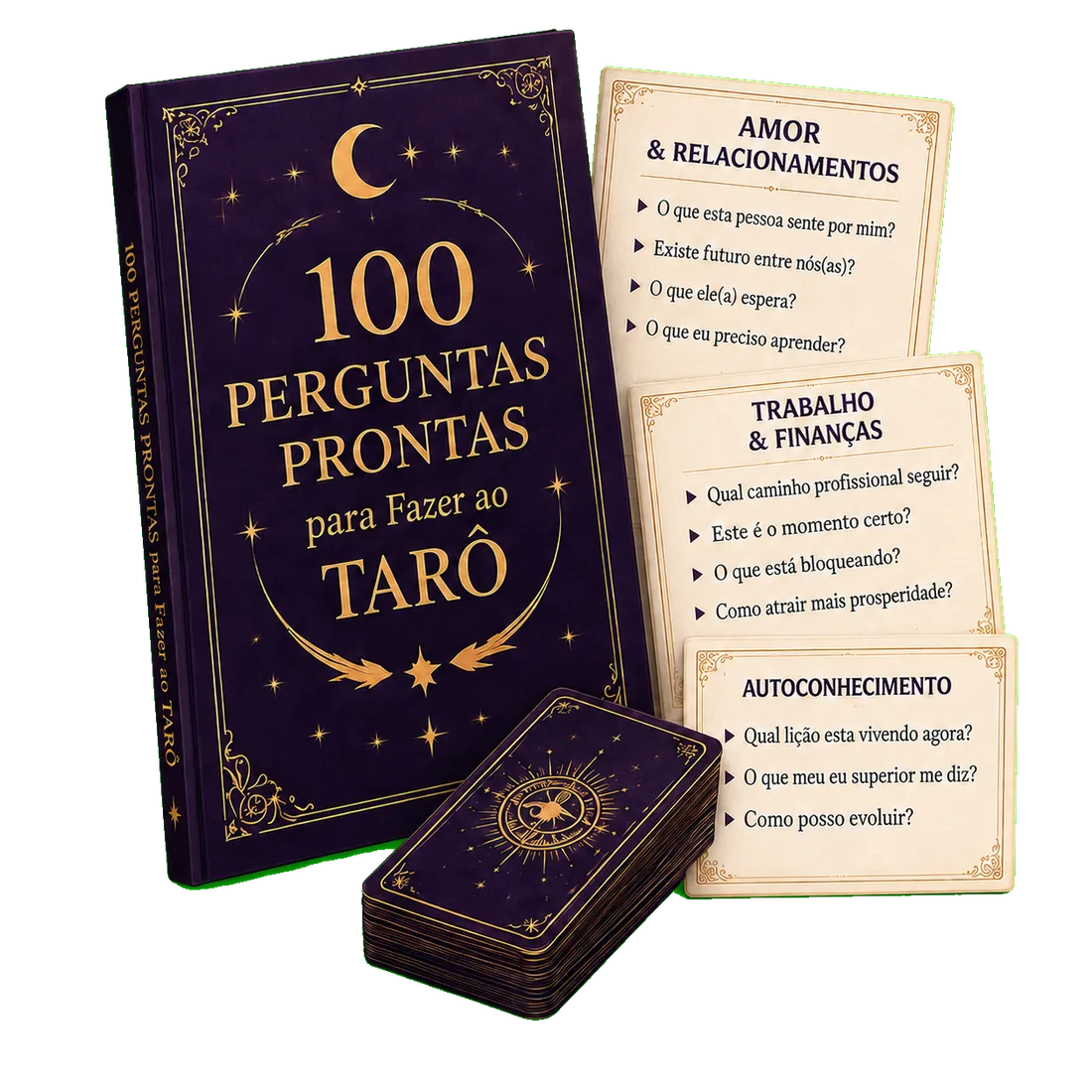 Mockup do Bônus 02 — 100 Perguntas Prontas para fazer ao Tarô