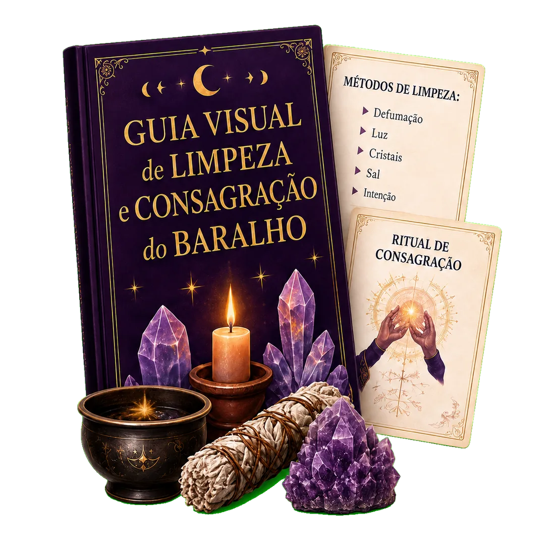 Mockup do Bônus 03 — Guia Visual de Limpeza e Consagração do Baralho