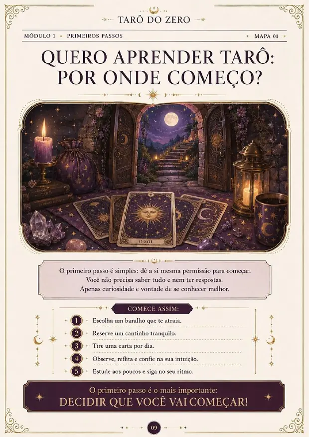 Primeiros passos — página real do Tarô do Zero