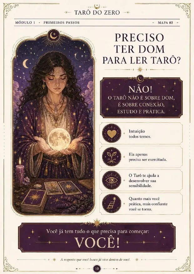 Primeiros passos — página real do Tarô do Zero